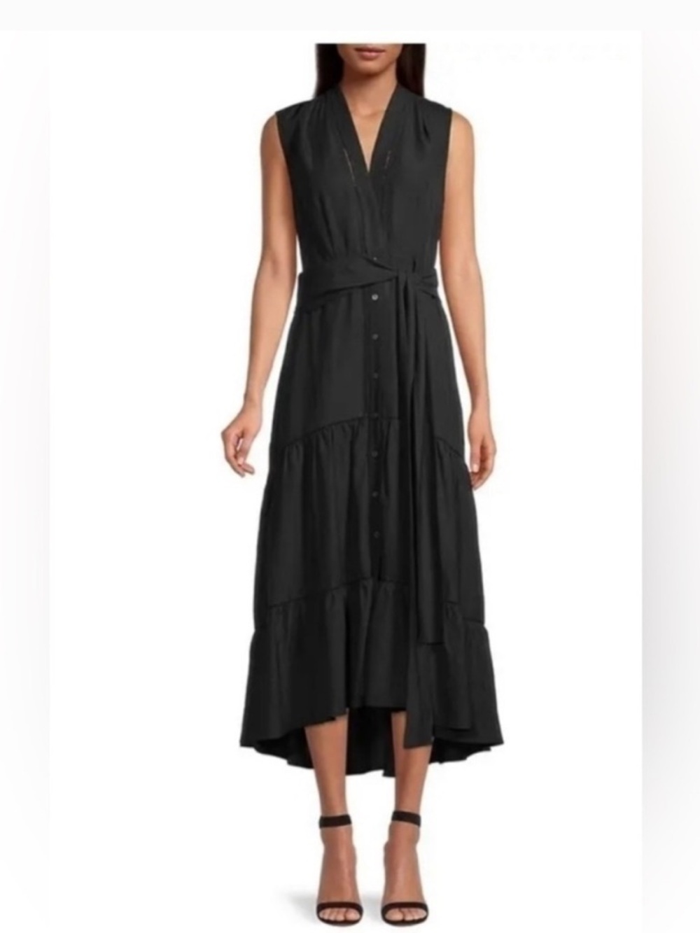Kobi Halperin Anna Tiered Black Sleeveless  High-Low Dress size S